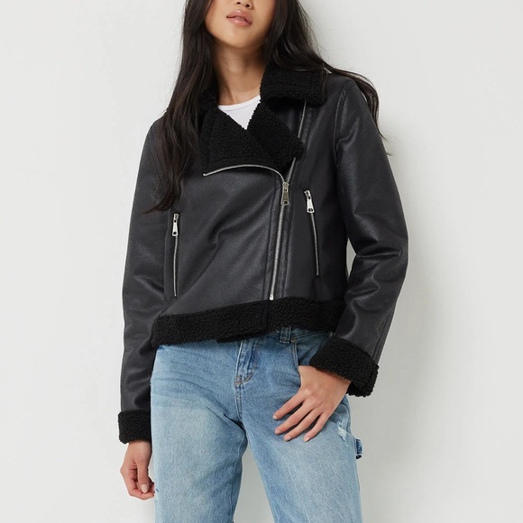 Ardene Faux Shearling Aviator Jacket - Picture 2 of 5